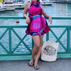 Hot Pink Side-Halter Pleated Dress